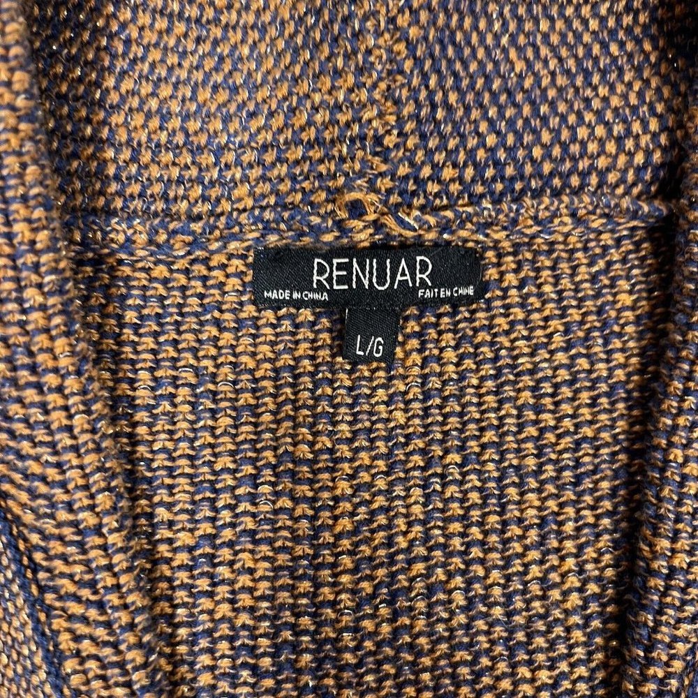 Renuar Women’s Blue Orange Metallic Button Down Sweater Cardigan Size L - Picture 6 of 12